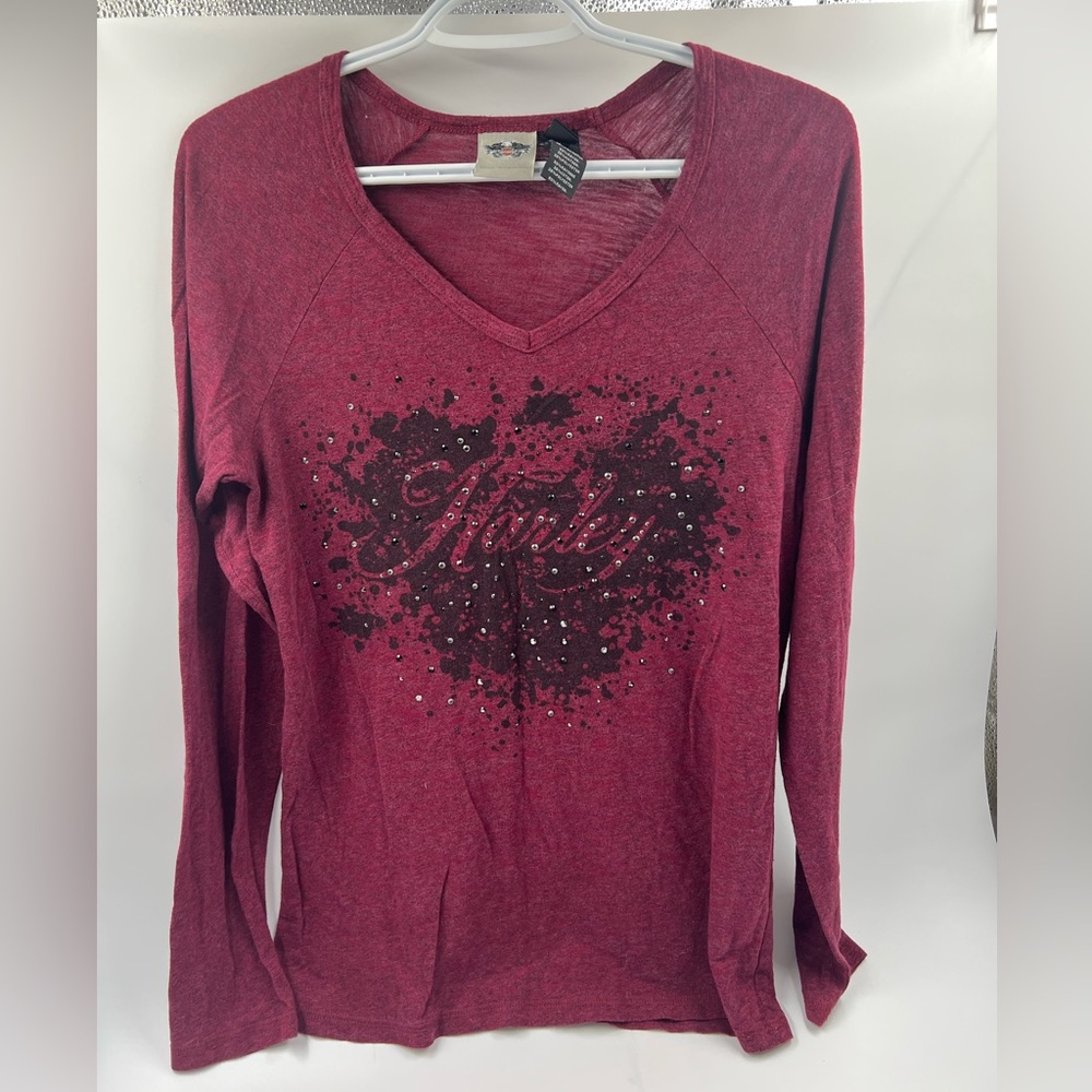 Women's Long Sleeve Harley Davidson Tee - Red